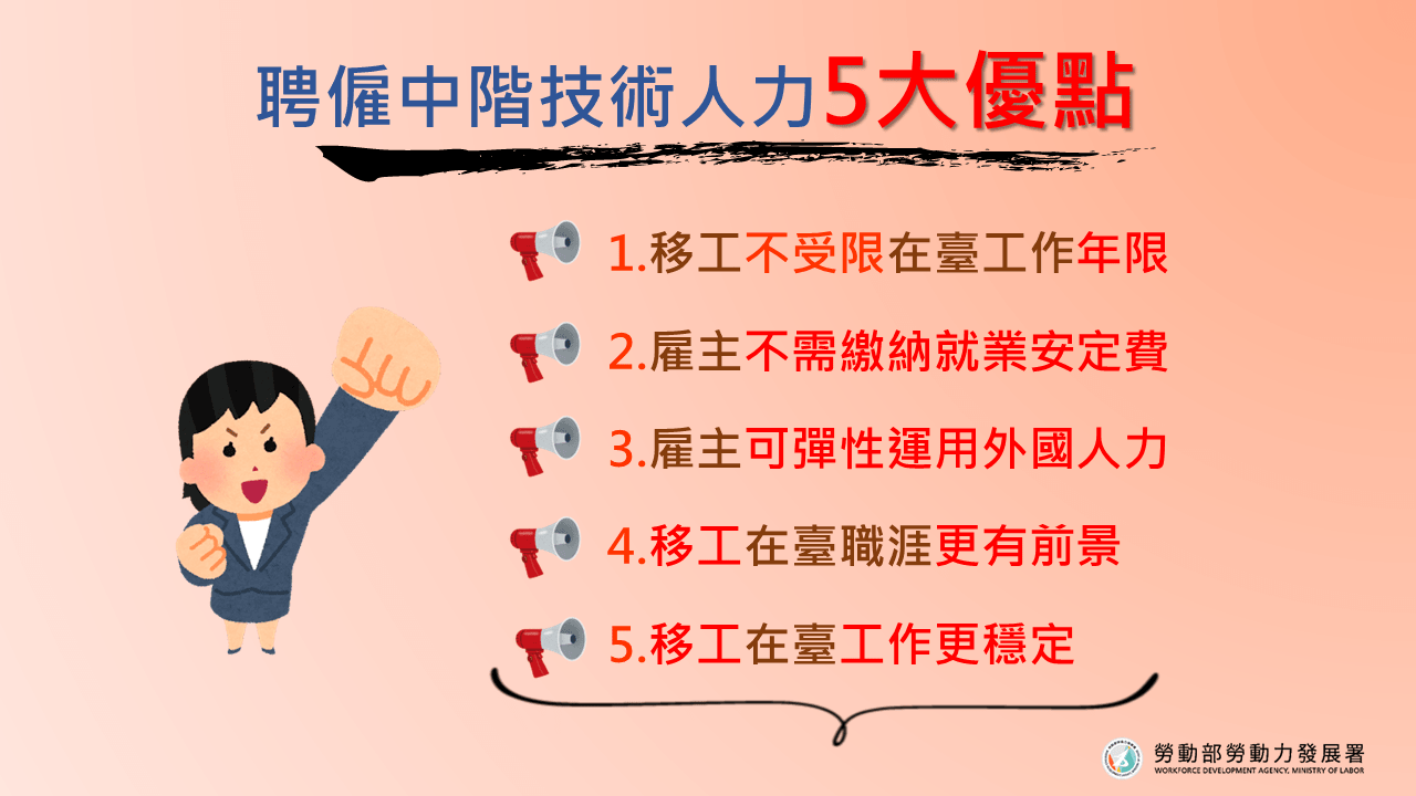 聘僱中階技術人力5大優點