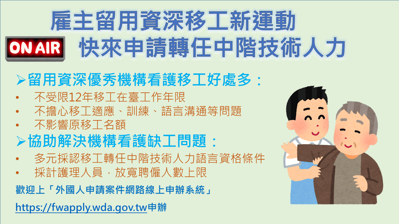 雇主留用資深移工新運動快來申請轉任中階技術人力